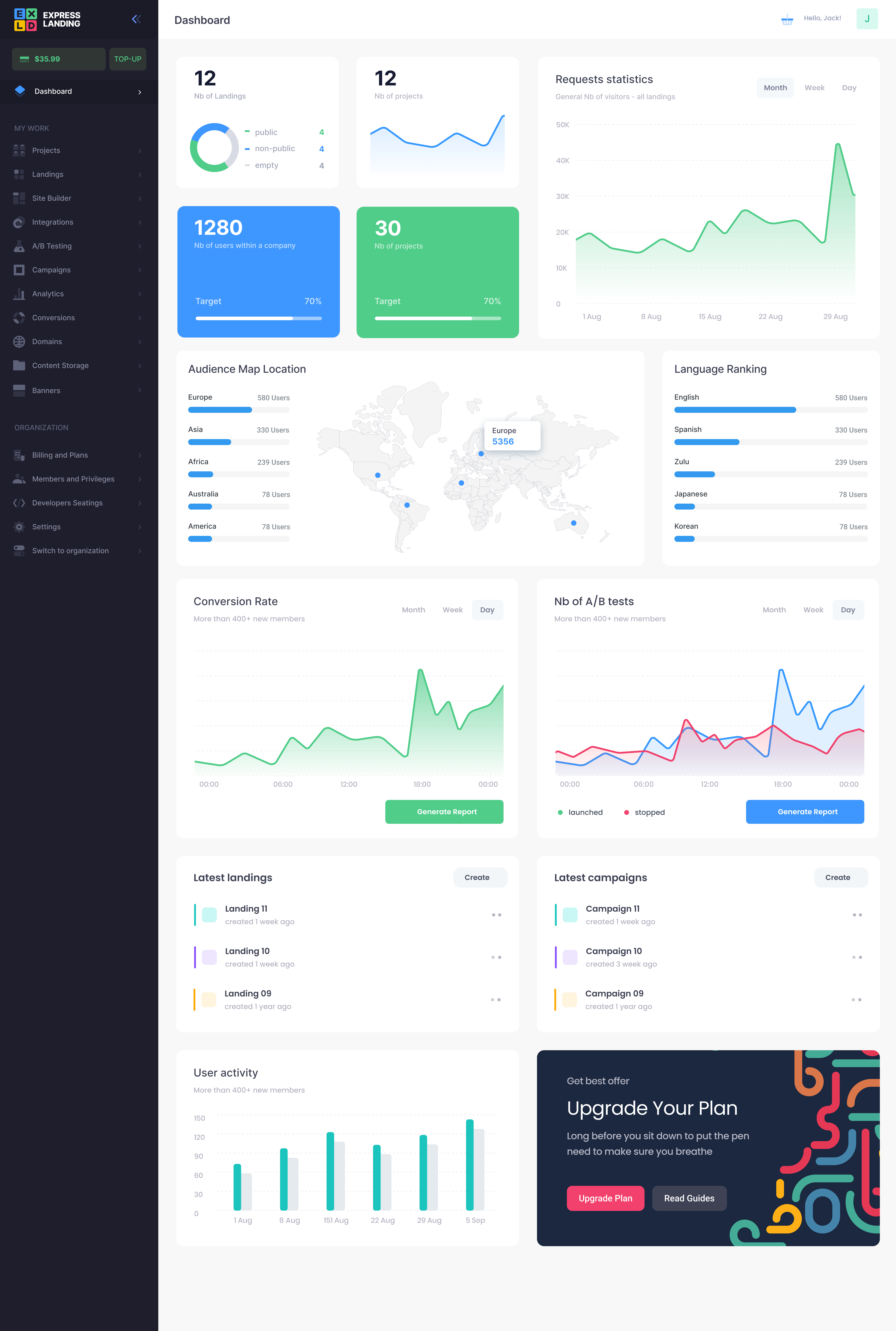 screenshot of Express Landing